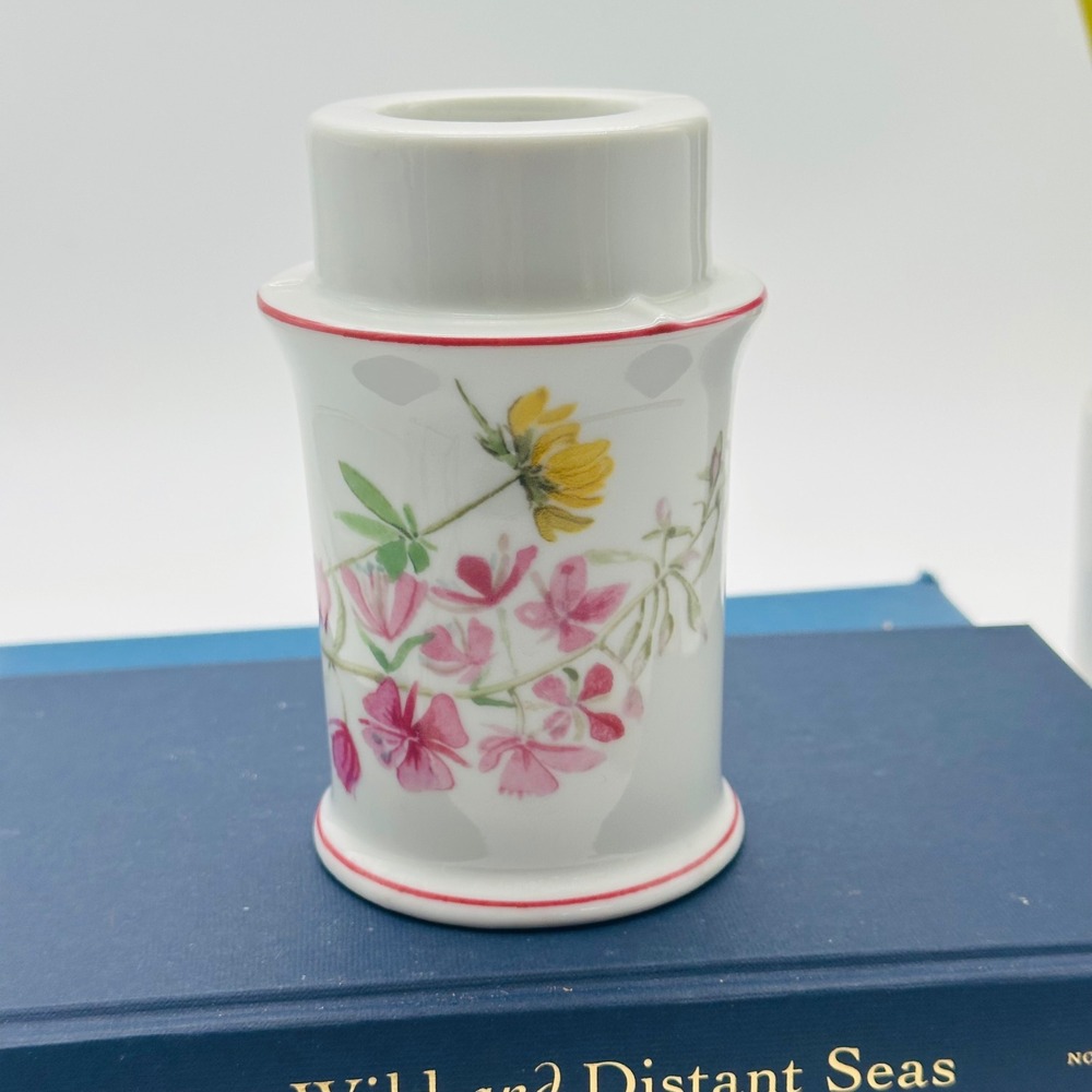 Vintage CCC Porcelain Floral Candle Holder Pink Yellow Wildflowers Signed Hart
